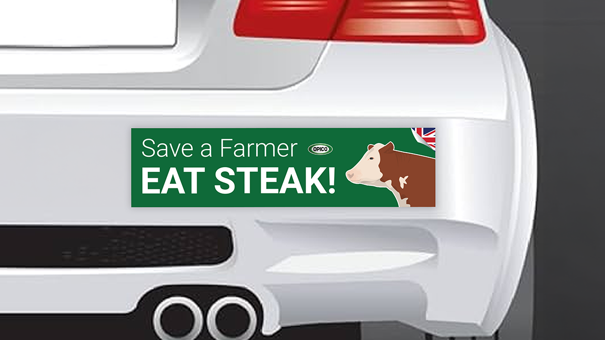 'Save a Farmer' bumper sticker on car bumper